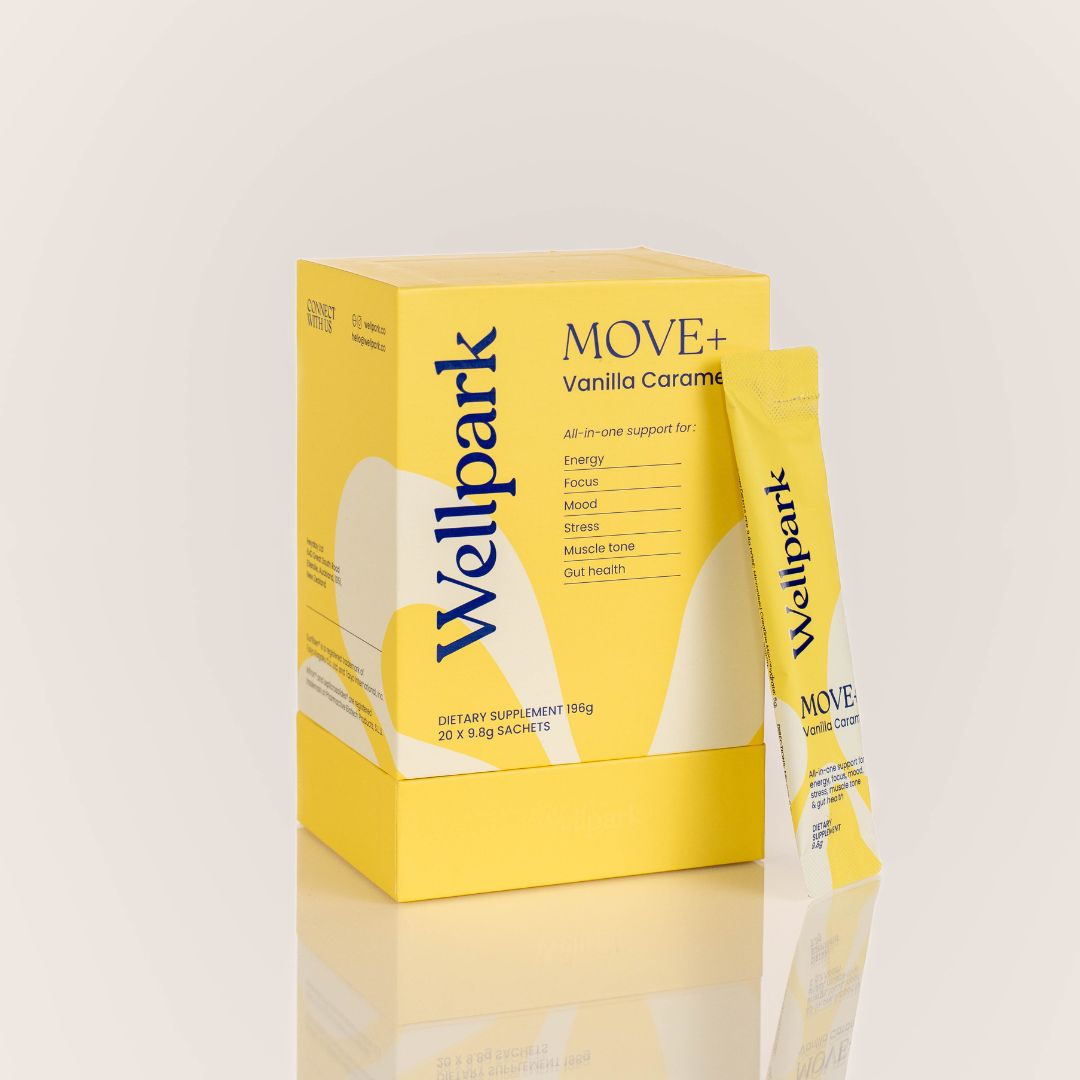 Wellpark MOVE+ Vanilla Caramel box and sachet